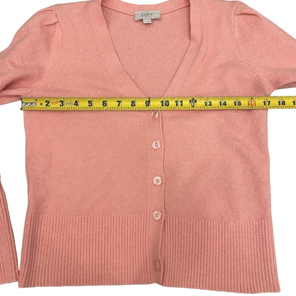 Y2K LOFT Balloon Sleeve V-Neck Cardigan Pink Cottage Sz S Fairy Whimsy College - Picture 10 of 12